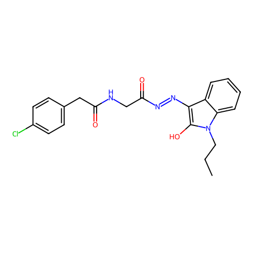 (Z)-2-(4-chlorophenyl)-N-(2-oxo-2-(2-(2-oxo-1-propylindolin-3-ylidene)hydrazinyl)ethyl)acetamide structure