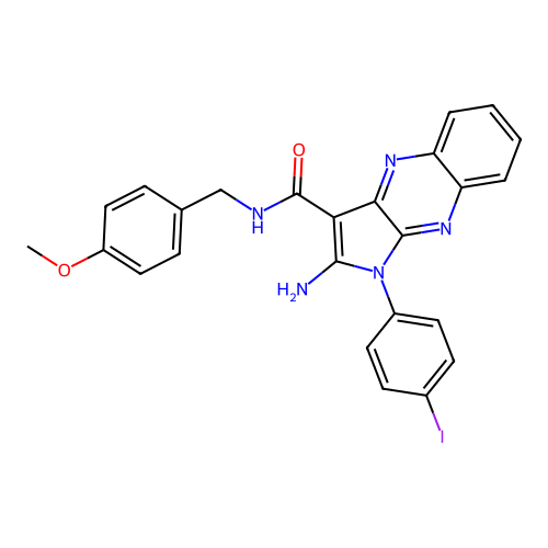 2-amino-1-(4-iodophenyl)-N-(4-methoxybenzyl)-1H-pyrrolo[2,3-b]quinoxaline-3-carboxamide structure