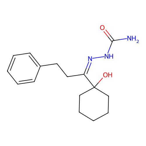 (Z)-2-(1-(1-hydroxycyclohexyl)-3-phenylpropylidene)hydrazinecarboxamide structure