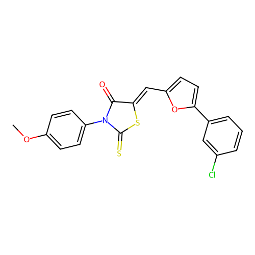 (5Z)-5-[[5-(3-chlorophenyl)furan-2-yl]methylidene]-3-(4-methoxyphenyl)-2-sulfanylidene-1,3-thiazolidin-4-one structure