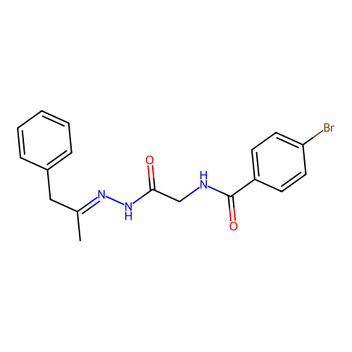 4-Bromo-N-[1-methyl-2-phenyl-eth-(E)-ylidene-hydrazinocarbonylmethyl]-benzamide structure