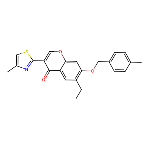 6-ethyl-7-[(4-methylbenzyl)oxy]-3-(4-methyl-1,3-thiazol-2-yl)-4H-chromen-4-one structure