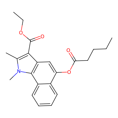 ethyl 1,2-dimethyl-5-(pentanoyloxy)-1H-benzo[g]indole-3-carboxylate structure