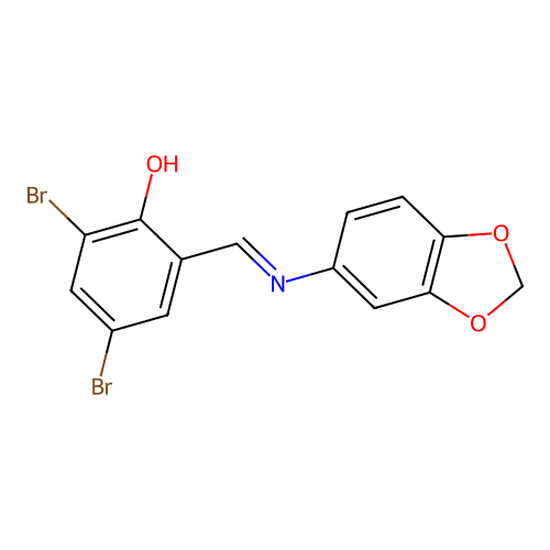 6-[(1,3-Benzodioxol-5-ylamino)methylidene]-2,4-dibromo-1-cyclohexa-2,4-dienone structure