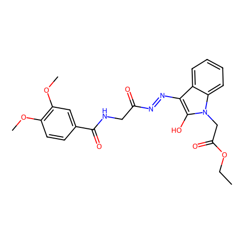 (Z)-ethyl 2-(3-(2-(2-(3,4-dimethoxybenzamido)acetyl)hydrazono)-2-oxoindolin-1-yl)acetate structure