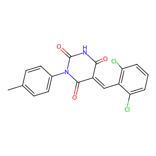 (5E)-5-(2,6-dichlorobenzylidene)-1-(4-methylphenyl)pyrimidine-2,4,6(1H,3H,5H)-trione structure