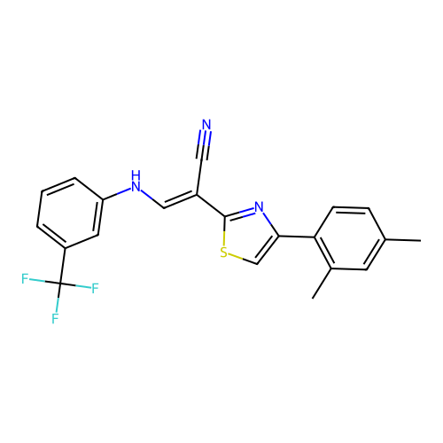 (2E)-2-[4-(2,4-dimethylphenyl)-1,3-thiazol-2-yl]-3-{[3-(trifluoromethyl)phenyl]amino}prop-2-enenitrile structure