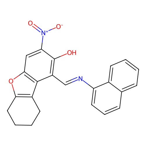 1-[(naphthalen-1-ylamino)methylidene]-3-nitro-6,7,8,9-tetrahydrodibenzofuran-2-one structure