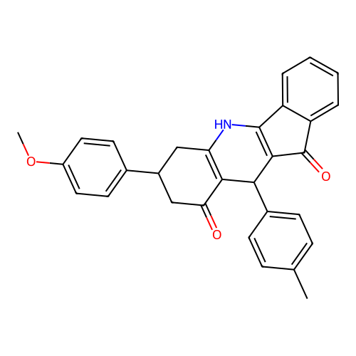 7-(4-methoxyphenyl)-10-(4-methylphenyl)-6,7,8,10-tetrahydro-5H-indeno[1,2-b]quinoline-9,11-dione structure