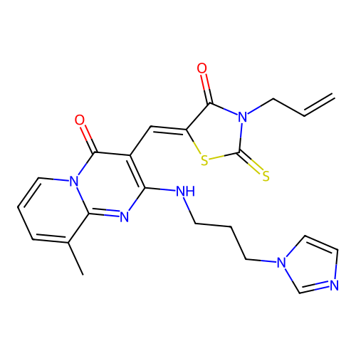 (Z)-5-((2-((3-(1H-imidazol-1-yl)propyl)amino)-9-methyl-4-oxo-4H-pyrido[1,2-a]pyrimidin-3-yl)methylene)-3-allyl-2-thioxothiazolidin-4-one structure