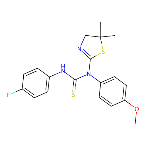 1-(5,5-dimethyl-4,5-dihydrothiazol-2-yl)-3-(4-fluorophenyl)-1-(4-methoxyphenyl)thiourea structure