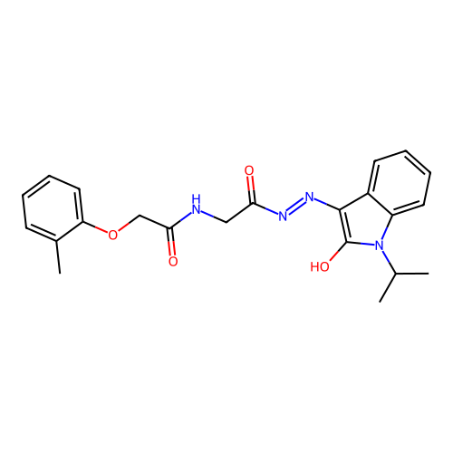 (Z)-N-(2-(2-(1-isopropyl-2-oxoindolin-3-ylidene)hydrazinyl)-2-oxoethyl)-2-(o-tolyloxy)acetamide structure