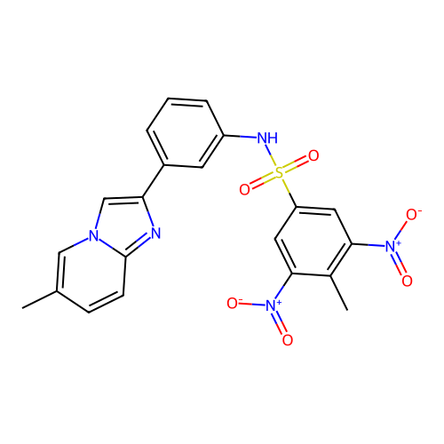 4-methyl-N-[3-(6-methylimidazo[1,2-a]pyridin-2-yl)phenyl]-3,5-dinitrobenzenesulfonamide structure