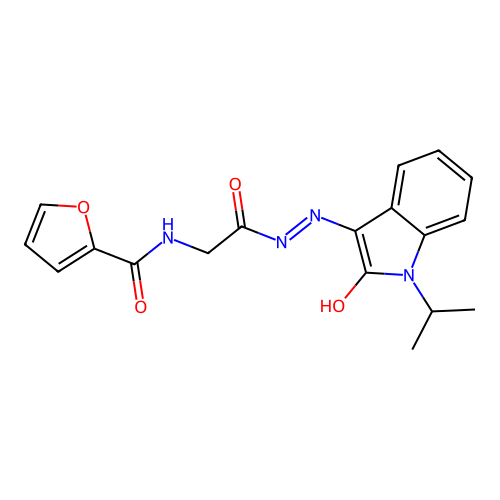 N-[2-oxo-2-[2-(2-oxo-1-propan-2-ylindol-3-ylidene)hydrazinyl]ethyl]furan-2-carboxamide structure