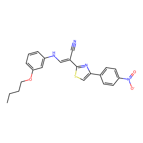 (2E)-3-[(3-butoxyphenyl)amino]-2-[4-(4-nitrophenyl)-1,3-thiazol-2-yl]prop-2-enenitrile structure