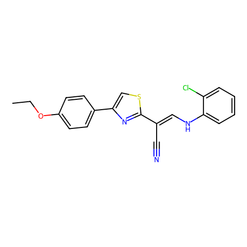 (E)-3-((2-chlorophenyl)amino)-2-(4-(4-ethoxyphenyl)thiazol-2-yl)acrylonitrile structure