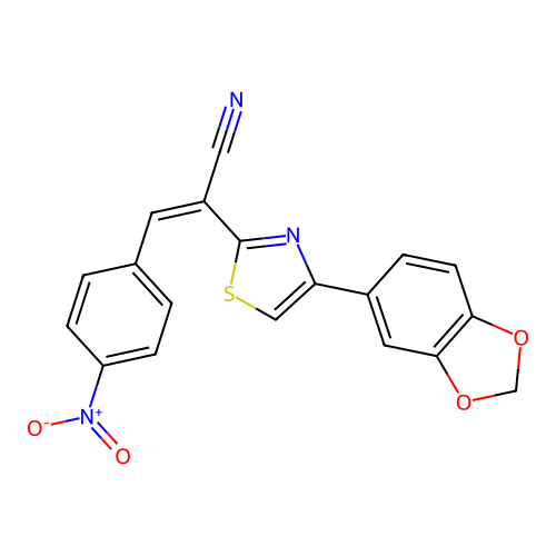 (2Z)-2-[4-(1,3-benzodioxol-5-yl)-1,3-thiazol-2-yl]-3-(4-nitrophenyl)prop-2-enenitrile structure