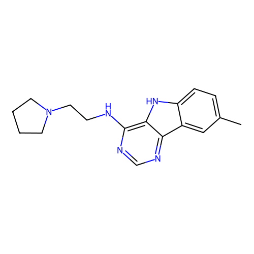 8-methyl-N-(2-(pyrrolidin-1-yl)ethyl)-5H-pyrimido[5,4-b]indol-4-amine structure