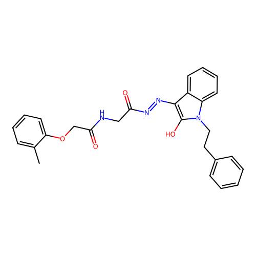 2-[[2-(2-methylphenoxy)acetyl]amino]-N-[(2-oxo-1-phenethyl-indol-3-ylidene)amino]acetamide structure