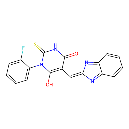 (5Z)-5-(1H-benzimidazol-2-ylmethylidene)-1-(2-fluorophenyl)-2-sulfanylidene-1,3-diazinane-4,6-dione structure