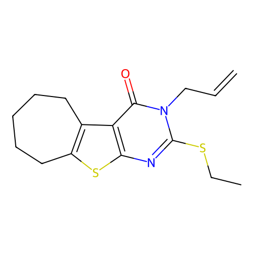 2-(ethylsulfanyl)-3-(prop-2-en-1-yl)-3,5,6,7,8,9-hexahydro-4H-cyclohepta[4,5]thieno[2,3-d]pyrimidin-4-one structure