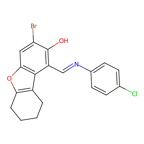(1E)-3-bromo-1-[(4-chloroanilino)methylidene]-6,7,8,9-tetrahydrodibenzofuran-2-one structure