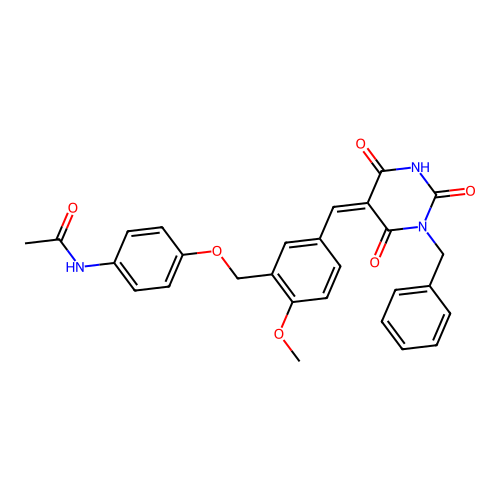 (Z)-N-(4-((5-((1-benzyl-2,4,6-trioxotetrahydropyrimidin-5(2H)-ylidene)methyl)-2-methoxybenzyl)oxy)phenyl)acetamide structure