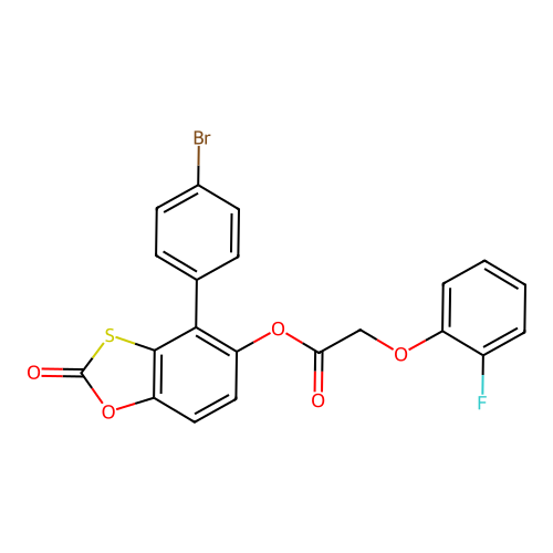 4-(4-Bromophenyl)-2-oxo-1,3-benzoxathiol-5-yl (2-fluorophenoxy)acetate structure