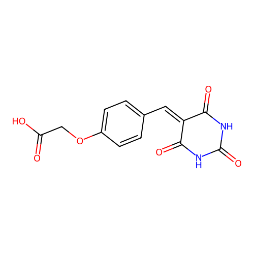 {4-[(2,4,6-trioxotetrahydropyrimidin-5(2H)-ylidene)methyl]phenoxy}acetic acid structure