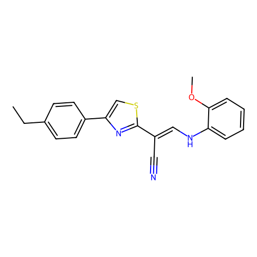 (2E)-2-[4-(4-ethylphenyl)-1,3-thiazol-2-yl]-3-[(2-methoxyphenyl)amino]prop-2-enenitrile structure