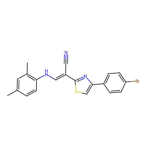 (E)-2-(4-(4-bromophenyl)thiazol-2-yl)-3-((2,4-dimethylphenyl)amino)acrylonitrile structure