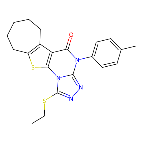 1-(ethylsulfanyl)-4-(4-methylphenyl)-7,8,9,10-tetrahydro-6H-cyclohepta[4,5]thieno[3,2-e][1,2,4]triazolo[4,3-a]pyrimidin-5(4H)-one structure