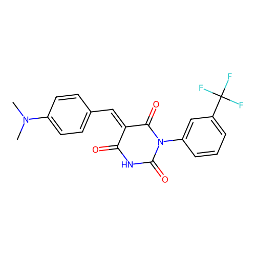 (E)-5-(4-(dimethylamino)benzylidene)-1-(3-(trifluoromethyl)phenyl)pyrimidine-2,4,6(1H,3H,5H)-trione structure