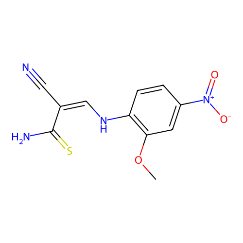 (2Z)-2-cyano-3-[(2-methoxy-4-nitrophenyl)amino]prop-2-enethioamide structure