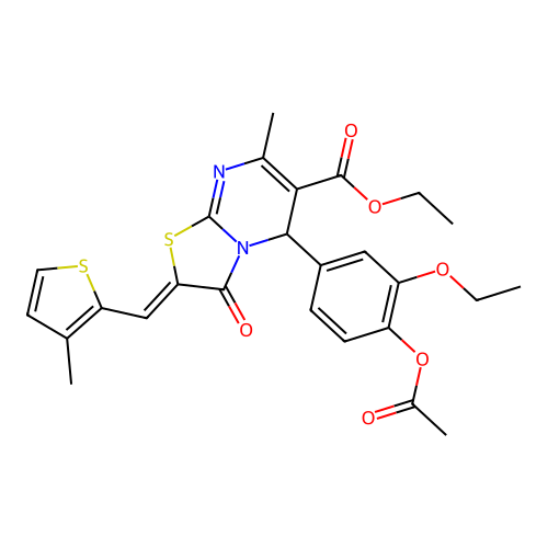 (Z)-ethyl 5-(4-acetoxy-3-ethoxyphenyl)-7-methyl-2-((3-methylthiophen-2-yl)methylene)-3-oxo-3,5-dihydro-2H-thiazolo[3,2-a]pyrimidine-6-carboxylate structure