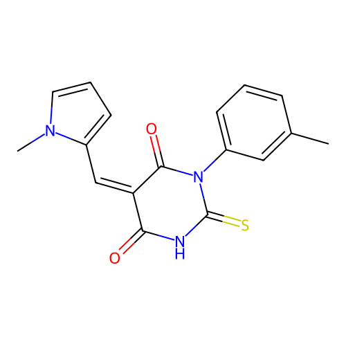(5Z)-1-(3-methylphenyl)-5-[(1-methylpyrrol-2-yl)methylidene]-2-sulfanylidene-1,3-diazinane-4,6-dione structure