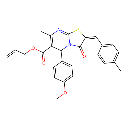 (E)-allyl 5-(4-methoxyphenyl)-7-methyl-2-(4-methylbenzylidene)-3-oxo-3,5-dihydro-2H-thiazolo[3,2-a]pyrimidine-6-carboxylate structure