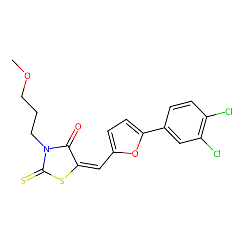 (5E)-5-{[5-(3,4-dichlorophenyl)furan-2-yl]methylidene}-3-(3-methoxypropyl)-2-thioxo-1,3-thiazolidin-4-one structure