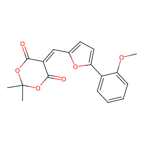 5-{[5-(2-methoxyphenyl)furan-2-yl]methylidene}-2,2-dimethyl-1,3-dioxane-4,6-dione structure