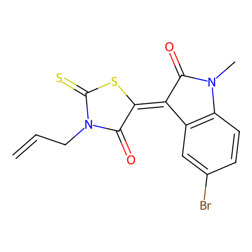 3-allyl-5-(5-bromo-1-methyl-2-oxo-1,2-dihydro-3H-indol-3-yliden)-2-thioxo-1,3-thiazolan-4-one structure