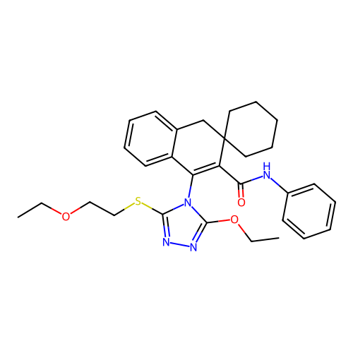 1-[3-ethoxy-5-(2-ethoxyethylsulfanyl)-1,2,4-triazol-4-yl]-N-phenylspiro[4H-naphthalene-3,1'-cyclohexane]-2-carboxamide structure