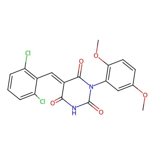 5-[(2,6-dichlorophenyl)methylidene]-1-(2,5-dimethoxyphenyl)-1,3-diazinane-2,4,6-trione structure