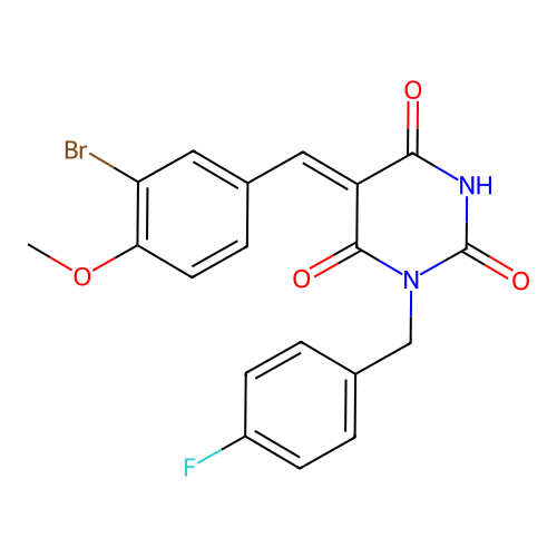 (Z)-5-(3-bromo-4-methoxybenzylidene)-1-(4-fluorobenzyl)pyrimidine-2,4,6(1H,3H,5H)-trione structure