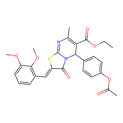 (Z)-ethyl 5-(4-acetoxyphenyl)-2-(2,3-dimethoxybenzylidene)-7-methyl-3-oxo-3,5-dihydro-2H-thiazolo[3,2-a]pyrimidine-6-carboxylate structure