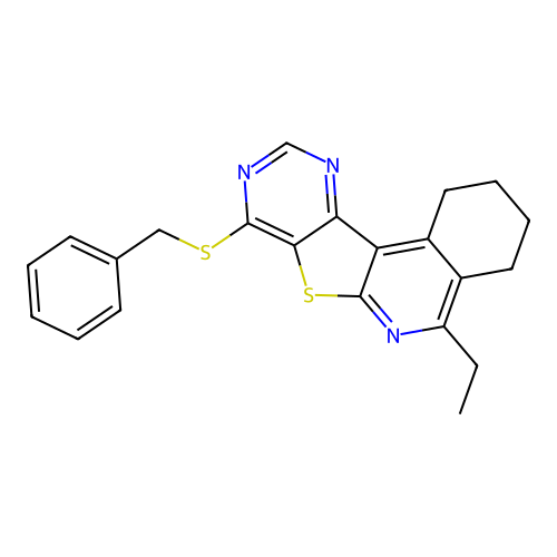 8-(benzylsulfanyl)-5-ethyl-1,2,3,4-tetrahydropyrimido[4',5':4,5]thieno[2,3-c]isoquinoline structure