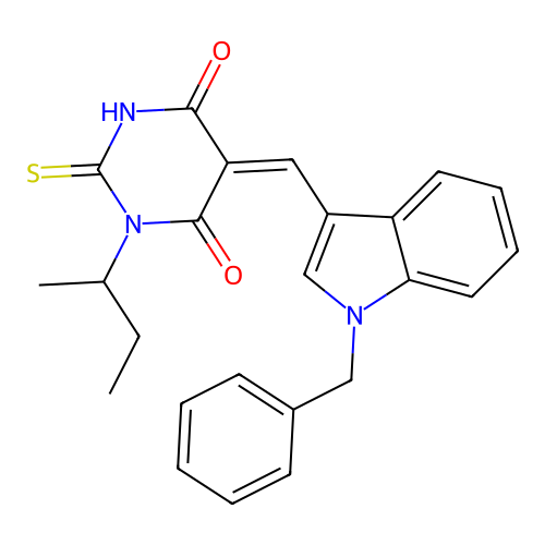 (5Z)-5-[(1-benzyl-1H-indol-3-yl)methylidene]-1-(butan-2-yl)-2-sulfanylpyrimidine-4,6(1H,5H)-dione structure