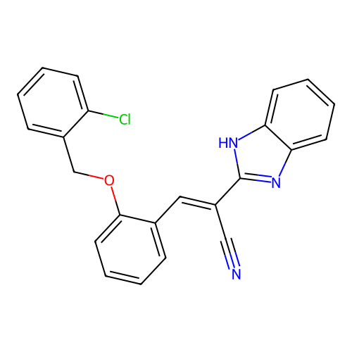 (2E)-2-(1H-benzimidazol-2-yl)-3-{2-[(2-chlorobenzyl)oxy]phenyl}prop-2-enenitrile structure