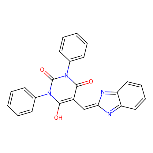 5-((1H-benzo[d]imidazol-2-yl)methylene)-1,3-diphenylpyrimidine-2,4,6(1H,3H,5H)-trione structure
