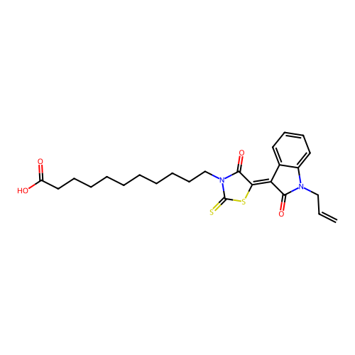 11-{(5Z)-4-oxo-5-[2-oxo-1-(prop-2-en-1-yl)-1,2-dihydro-3H-indol-3-ylidene]-2-thioxo-1,3-thiazolidin-3-yl}undecanoic acid structure