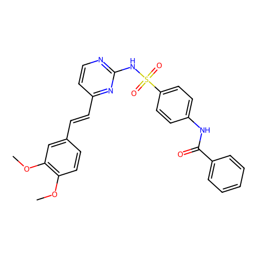 N-[4-[[4-[(E)-2-(3,4-dimethoxyphenyl)ethenyl]pyrimidin-2-yl]sulfamoyl]phenyl]benzamide structure